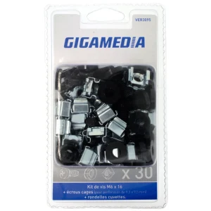 Gigamedia Set 30 Screws M6 x 16mm + Cup Washers + Cage Nuts M6 95 x 9