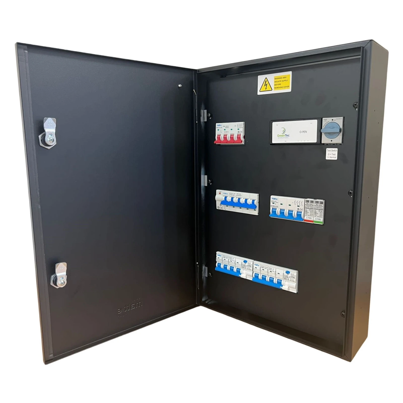 Three-phase connection unit with auto rest isolator, Type 2 SPD, and 2 x 32A TPN Type A RCBO - Image 2