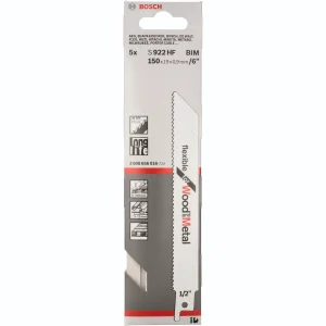 Bosch S922HF BIM 150mm Reciprocating Saw Blades Flexible For Wood/Metal - 5 Pack
