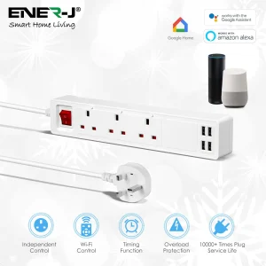 Ener-J SHA5318 13A Smart WiFi Power Strips With 3 Sockets & 4 USB