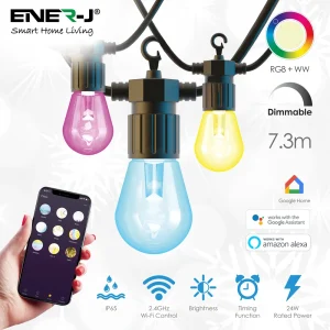Ener-J SHA5315 Wi-Fi LED String Light With Filament Bulbs, 7.3M And 12 Piece Filament Bulbs RGB+WW