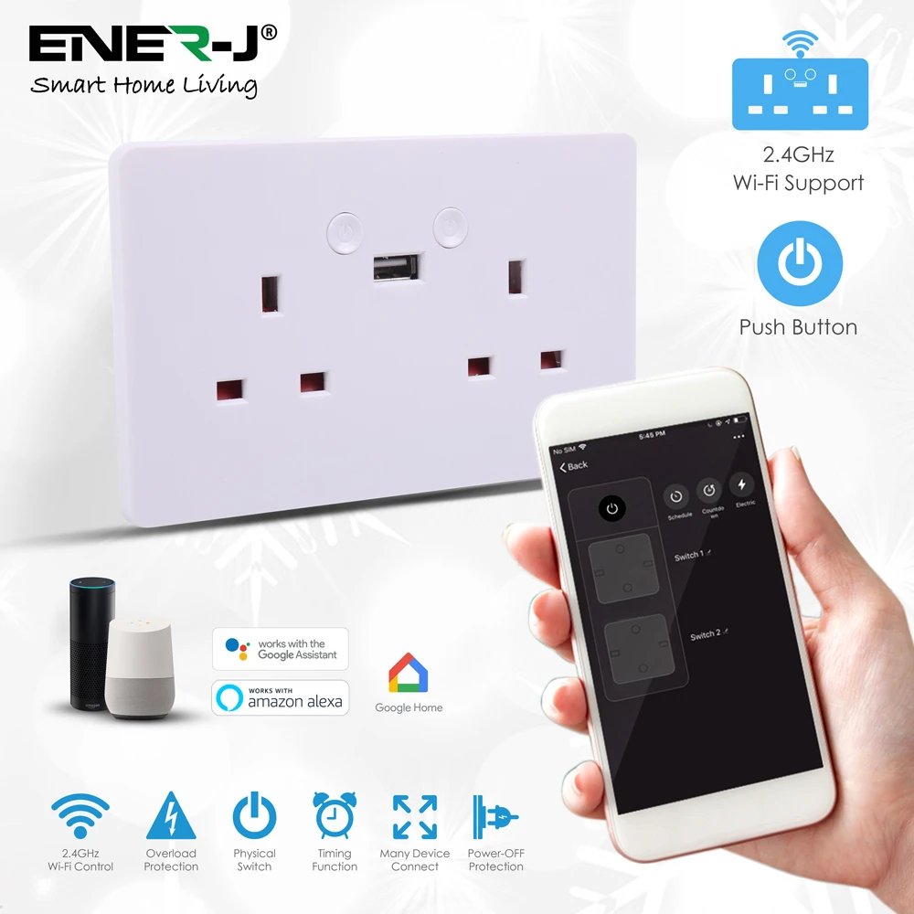 Ener-j SHA5302 Smart WiFi Double Socket With USB - Image 2