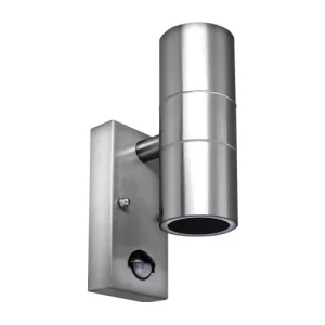 Stainless Steel Outdoor Decorative GU10 Up/Down Wall Light With PIR Motion Sensor IP54