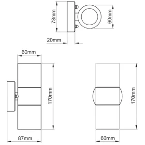 KSR KSR1357 35W GU10 Stainless Steel Up and Down Double Wall Light