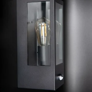KSR Barella Wall Lantern Single E27 PIR Black IP44