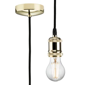 1.8m E27 Vintage Pendant Set - Polished Brass