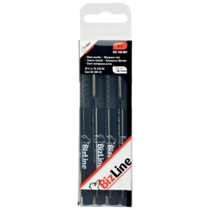 Bizline Permanent Marker Pen 0.6mm Bullet Tip Black - 4 Pack