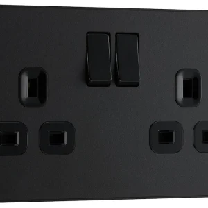 BG Evolve, Matt Black, 13A Double Switched Socket