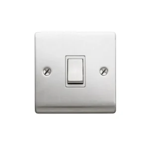 Designa 23S512 1 Gang 2 Way 10AX Light Plate Switch Satin Steel with White Insert