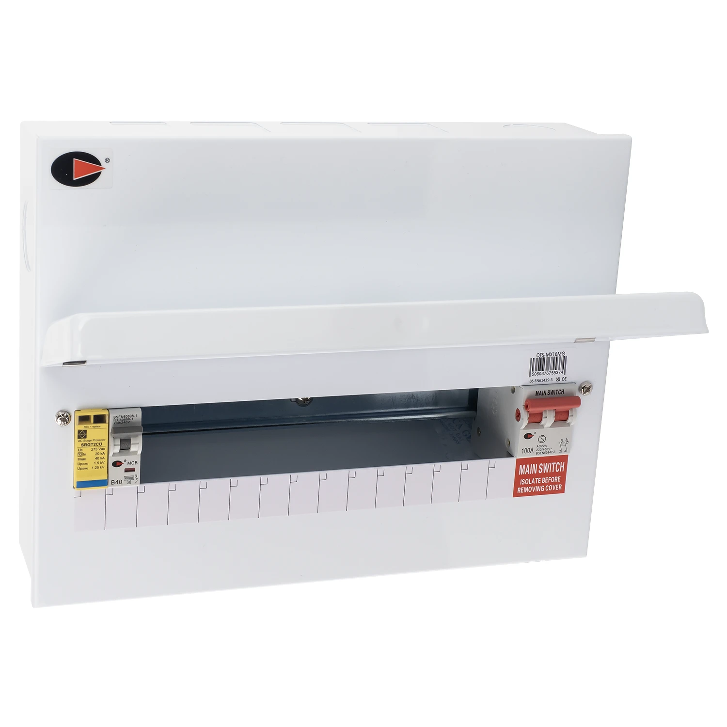 CGD 16 Way Consumer Unit with Main Switch and Surge Prefitted with Square Knockouts WQFS-MX16MS
