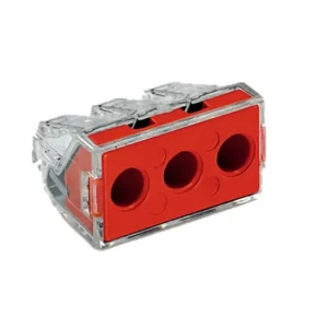 Wago Push Wire Connector For Junction Boxes For Solid And Stranded Conductors Max. 6 Mm 3-Conductor Transparent Housing Red Cover Surrounding Air Temperature: Max 60°C 6,00 Mm Multicoloured
