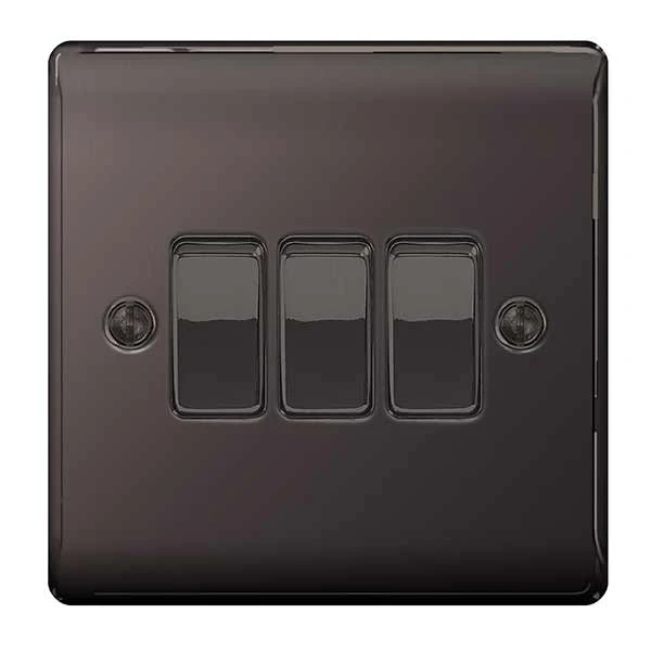 BG Nexus NBN43 Plate Switch Black Nickel 3 Gang 2 Way 10AX - Image 2