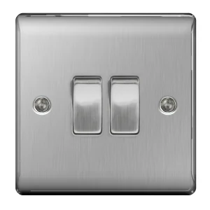 BG Nexus NBS42 Plate Switch Brushed Steel 2 Gang 2 Way 10AX