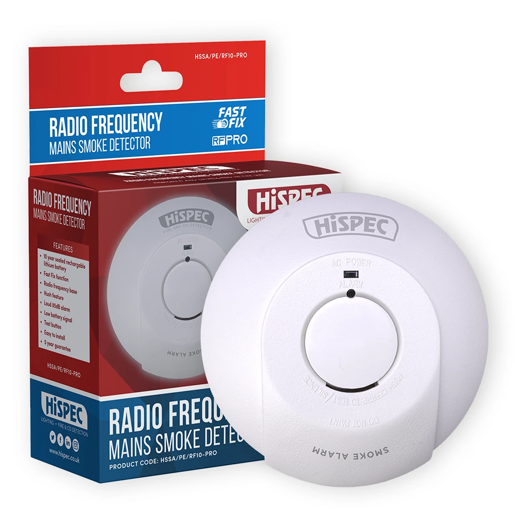 Hispec HSSA/PE/RF10-PRO Radio Frequency Mains Smoke Detector with 10yr Rechargeable Lithium Battery Backup - Image 2