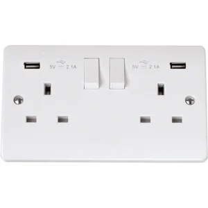 Click Mode CMA780 Socket 2 Gang Switched with Twin USB Outlet 13A 2x2.1A White
