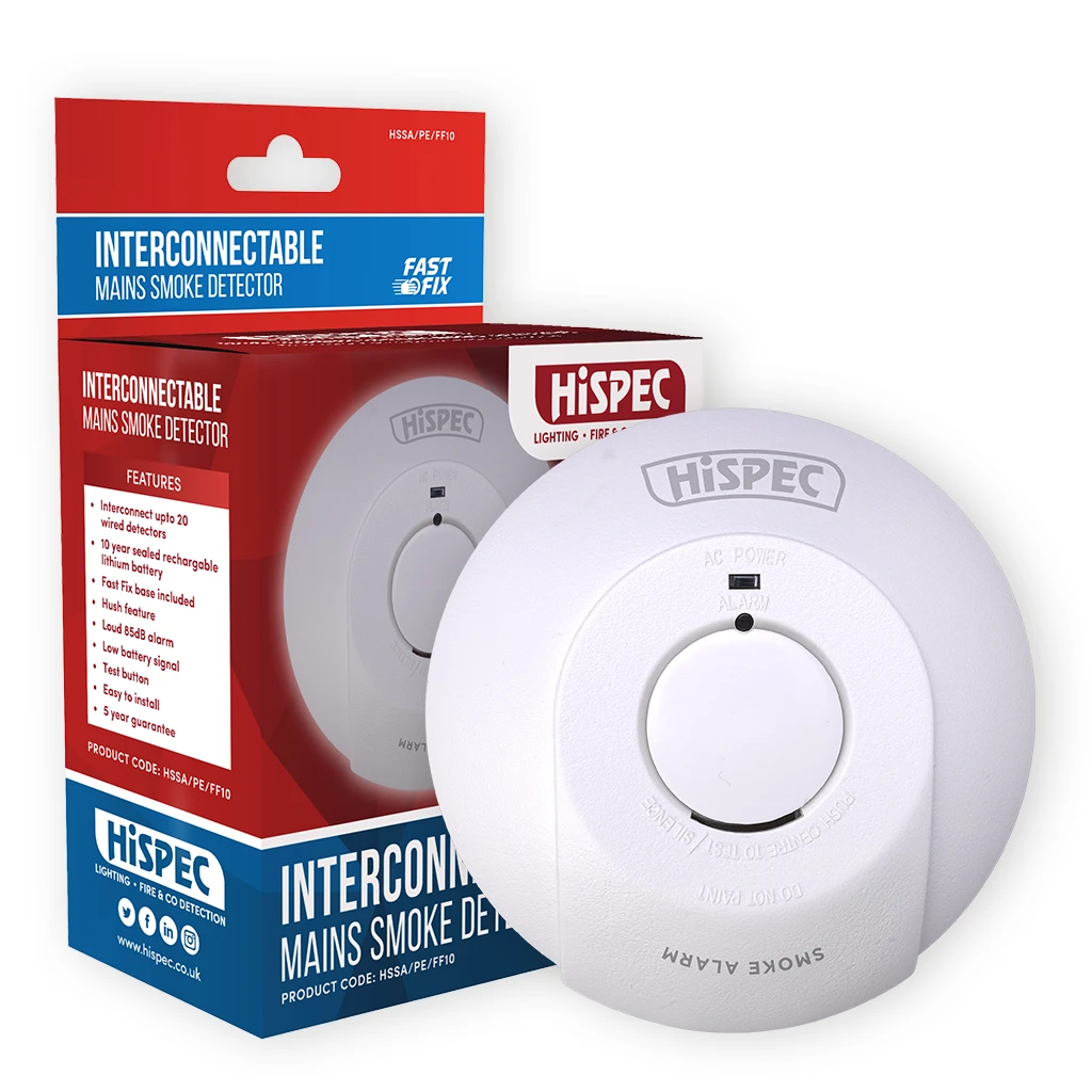Hispec HSSA/PE/FF10 Optical Smoke Detector Interlinkable with 10 Year Lithium Battery