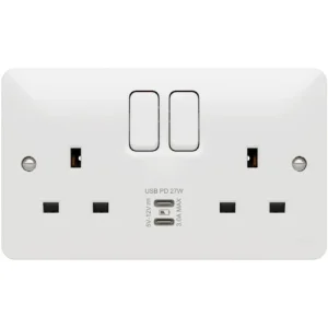 Sollysta 13A 2 Gang Double Pole Switched Socket USB C+C PD