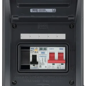 EV Consumer Unit in Grey with 5 modules including T2 SPD, 100a Main Switch and 40A Type A DP RCBO.