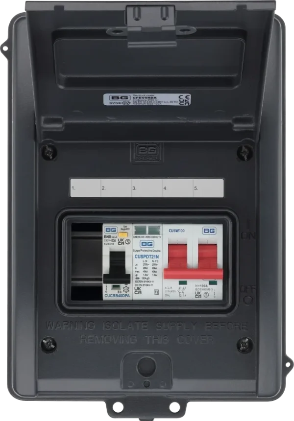 EV Consumer Unit in Grey with 5 modules including T2 SPD, 100a Main ...