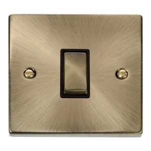 Plate Switch 1 Gang 2 Way 10A Antique Brass Black Insert Victorian