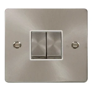 Plate Switch 2 Gang 2 Way 10A Brushed Stainless White Insert