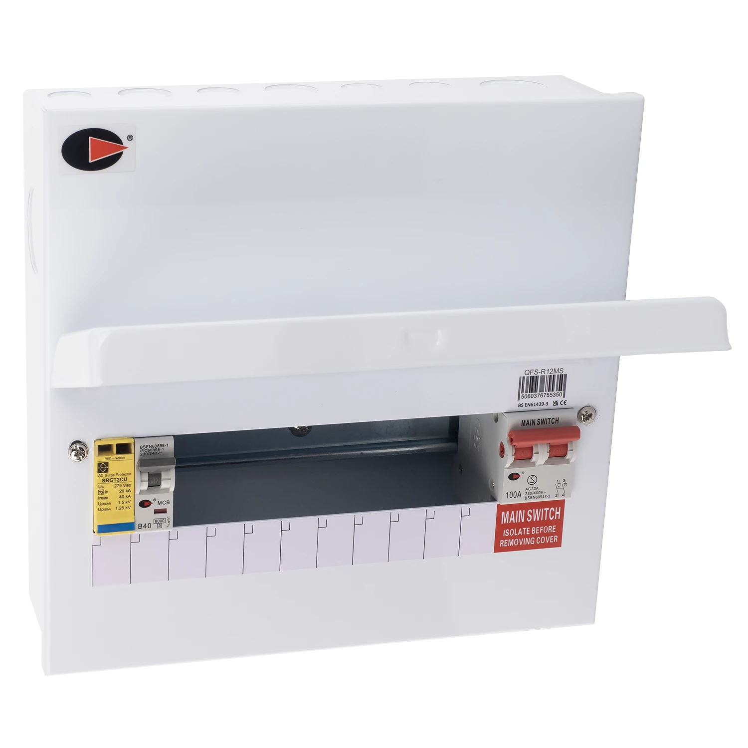 CGD 12 Way Consumer Unit with Main Switch and Surge Prefitted with Round Knockouts WQFS-R12MS - Image 2