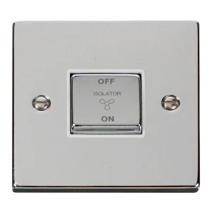 ClickVPCH520WH 10A Ingot 3 Pole Fan Isolation Plate Switch - White Insert Chrome