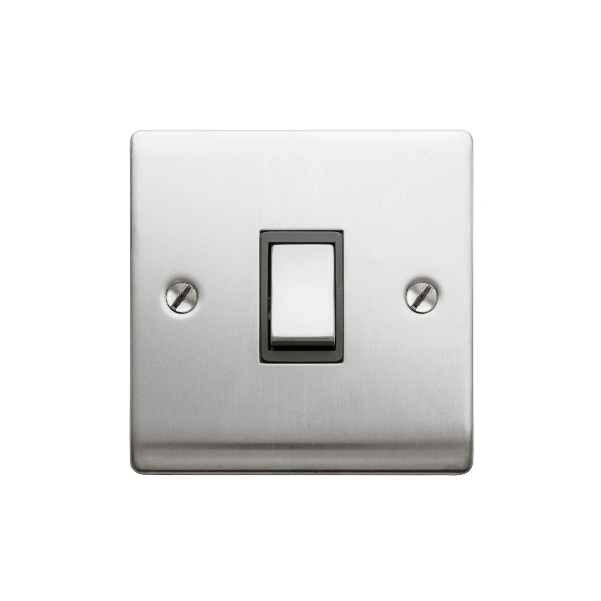 Designa 23S512B 1 Gang 2 Way 10AX Plate Switch Satin Steel with Black Insert - Image 2