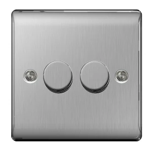 Brushed Steel 2 Gang 2 Way 400W Dimmer Switch Push Type