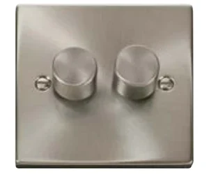 Victorian Satin Chrome 2 Gang 2 Way 400Va Dimmer Switch