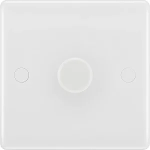 White Round Edge Moulded 1 Gang 2 Way Push Type Trailing Edge 200W Dimmer Switch