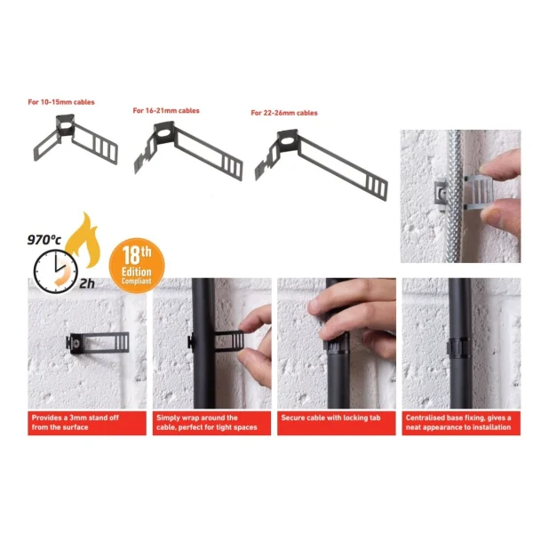 D-Line SD-CAB22B/20 Safe-D 18th Edition Armoured Cable Clip 22mm-26mm ...
