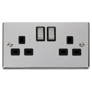 Socket Ingot 2 Gang Double Pole Switched 13A Polished Chrome Black