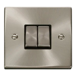 Click Deco Plate Switch 2 Gang 2 Way Black Insert Victorian 10A Satin Chrome
