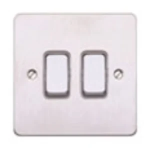 MK Edge White Metal Switch 2 Gang 20A