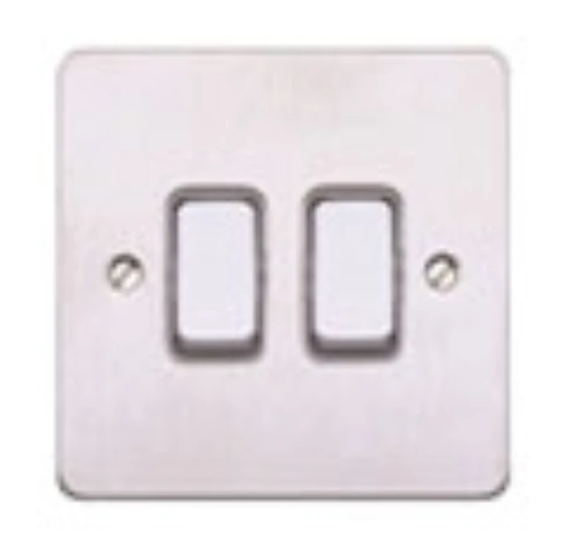 MK Edge White Metal Switch 2 Gang 20A