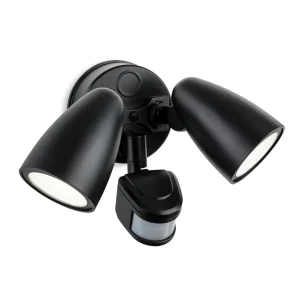 Security LED Twin Wall Light PIR IP54 Black with Lamp