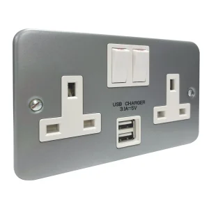 Steeple 55SS132SPU3 Switched Double Socket 2 Gang 13A Single Pole Metal Clad with White Insert