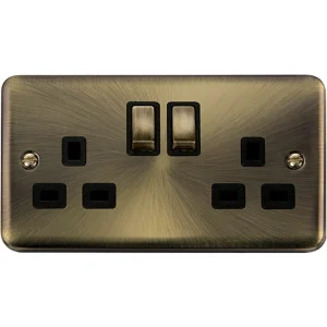 Antique Brass Rounded Profile 13A Ingot 2 Gang Double Pole Switched Socket Outlet