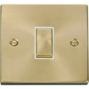 Victorian Satin Brass White Insert 10AX Ingot 1 Gang 2 Way Plate Switch