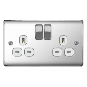 BG Nexus NPC22W Switched Socket Polished Chrome 2 Gang Double Pole 13A