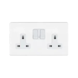 Socket 2 Gang Switched 13A 145 x 86mm Bright White White Insert