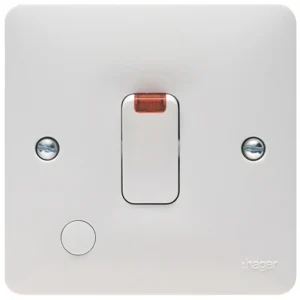 Hager Sollysta Control Switch DP c/w Neon & Flex Outlet 20A 86 x 28 x 86mm White Urea