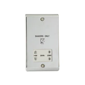 Designa 22DVSS Dual Voltage Shaver Socket Polished Chrome White Insert