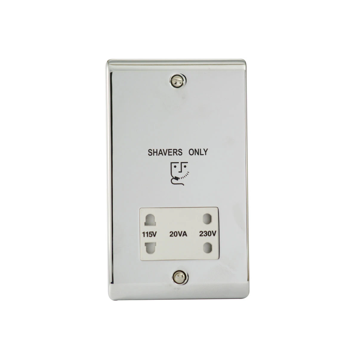 Designa 22DVSS Dual Voltage Shaver Socket Polished Chrome White Insert