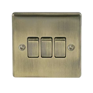 BG Nexus NAB43 Plate Switch 3 Gang 2 Way 10AX - Antique Brass