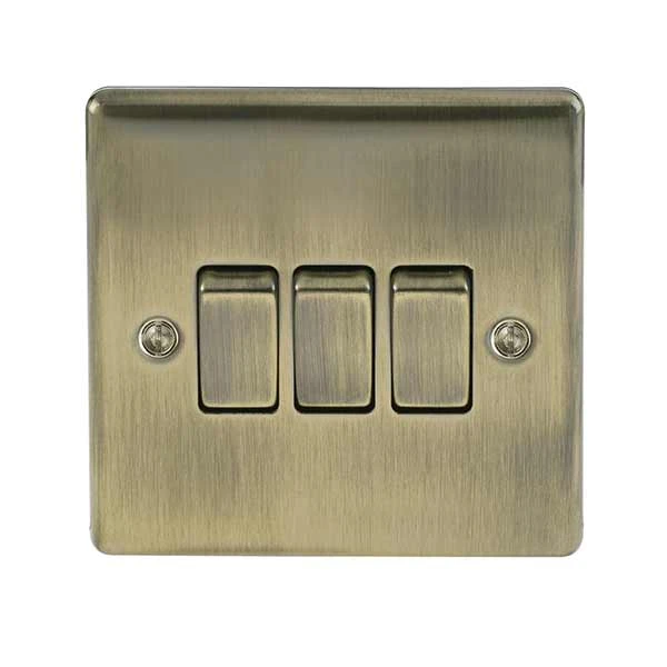 BG Nexus NAB43 Plate Switch 3 Gang 2 Way 10AX - Antique Brass