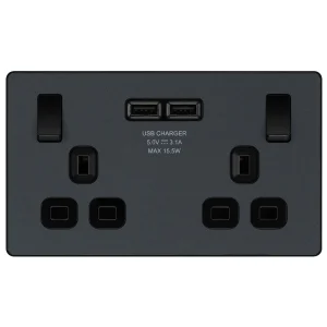 BG Evolve PCDMG22U3B 2 Gang Switched Socket + 2 x USB (3.1A) Matt Grey