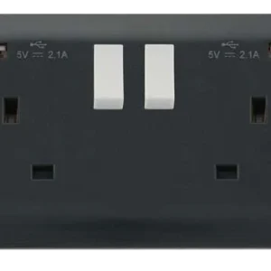 Socket 2 Gang Switched Twin USB Outlet 13A 2 x 2.1A Anthracite Grey