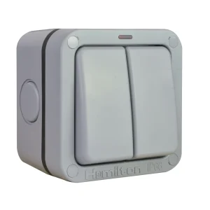 Verve HM5022 Grey IP66 2 Gang 20AX 2 Way Switch + Neon Grey